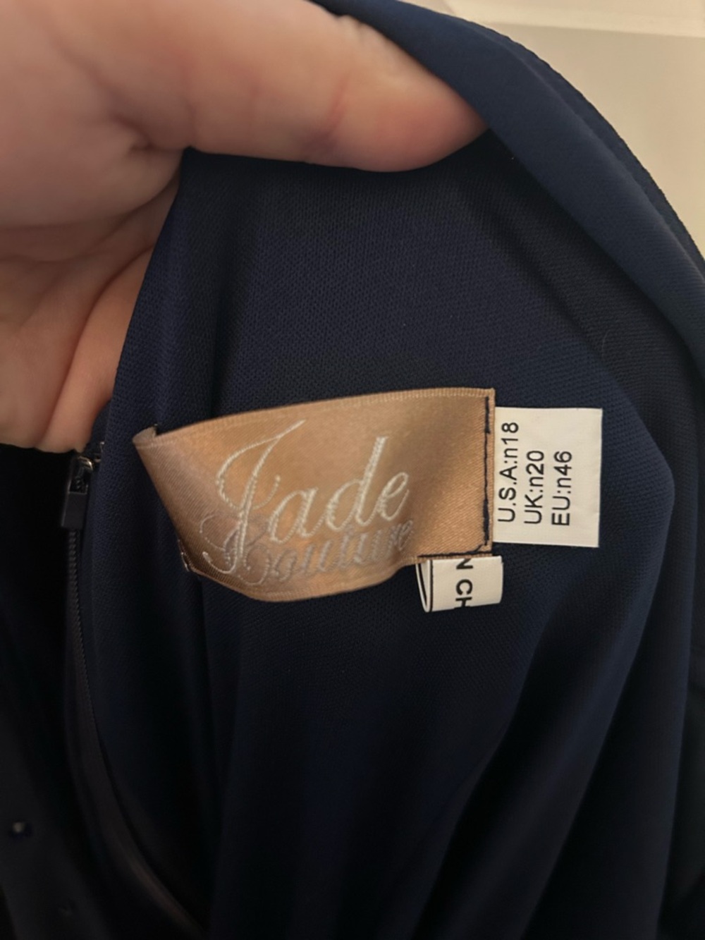 Elegant Navy Blue 3/4 Long-Sleeve Draped Evening Gown - Picture 6 of 8